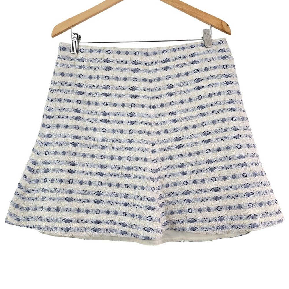 J. CREW F Women Sz 10 Gold Blue White Metallic Jacquard Brocade Skirt Lined Zip - Picture 1 of 10